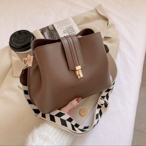 Black and Brown Leather Shoulder Bag, Oval Handbag Vintage Women’s Bag